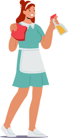 Woman Maid Dedicated Professional Who Ensures Cleanliness And Order In Homes Or Establishments Performing Various Domestic Tasks With Skill Efficiency And Attention To Detail Vector Illustration Illustration