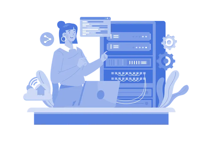 Woman maintaining server data  Illustration