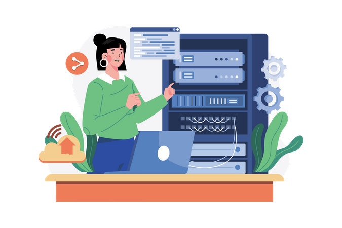 Woman maintaining server data  Illustration