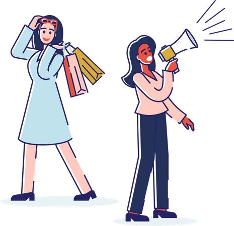 Woman Make An Advertisement And Buy Products And Services  Illustration