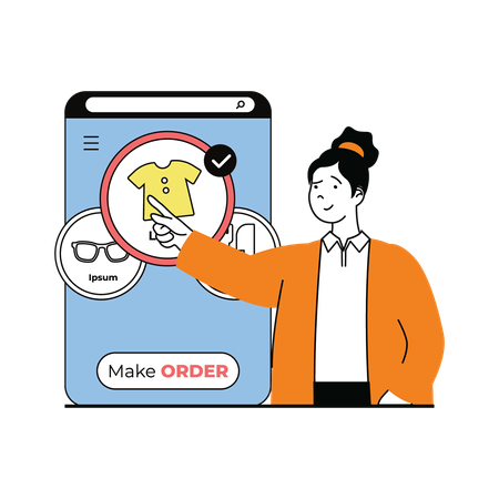 Woman Make Order Online  Illustration