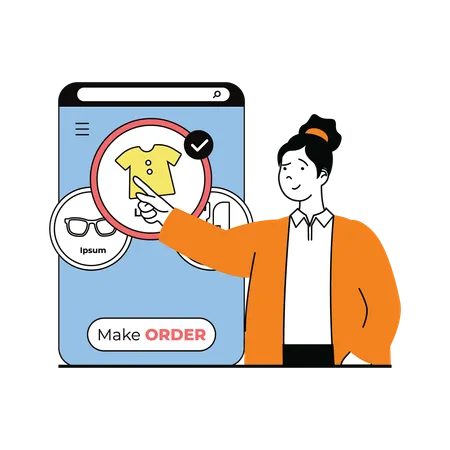 Woman Make Order Online  Illustration