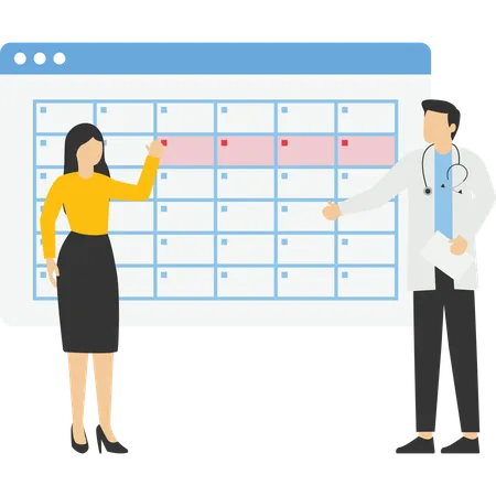 A Woman Makes An Appointment With An Online Female Doctor On The Calendar Selects The Desired Date Calendar Work Schedule Make An Appointment Online An Application To Track Your Menstrual Cycle Illustration