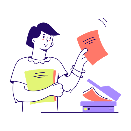 Woman makes copies of documents  Illustration