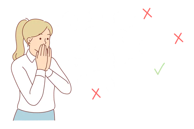 Woman Makes Difficult Choice From Several Options Trying To Make Only Right Decision Challenge Or Important Choice In Life Of Girl Embarrassedly Covering Face With Hand When Making Solutions Illustration