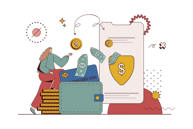 Money Transfer Concept With Character Situation In Flat Design Woman Makes Financial Transactions And Manages Account And Digital Wallet In Application Vector Illustration With People Scene For Web Illustration
