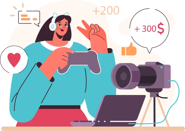 Woman makes money from social media  Illustration