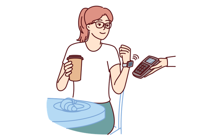 Woman makes payment with smart watch  Illustration