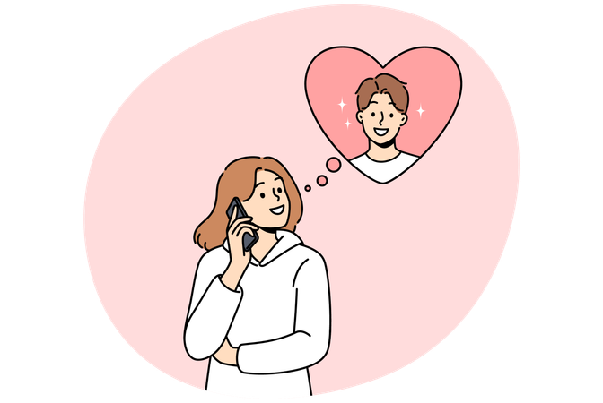 Woman makes phone call to boyfriend  Illustration