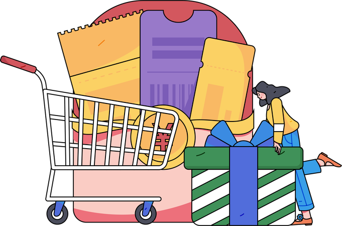 Woman makes purchase at discounted rate  Illustration