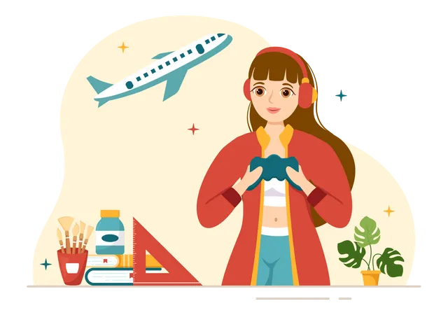 Woman making airplane design  Illustration