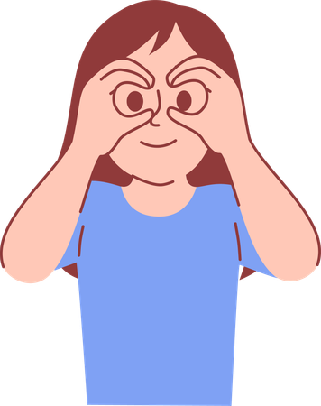 Woman Making Binoculars with Fingers Over her Eyes  Illustration
