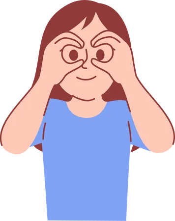 Woman Making Binoculars with Fingers Over her Eyes  Illustration