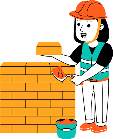Woman making bricks wall  Illustration