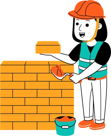 Woman making bricks wall  Illustration