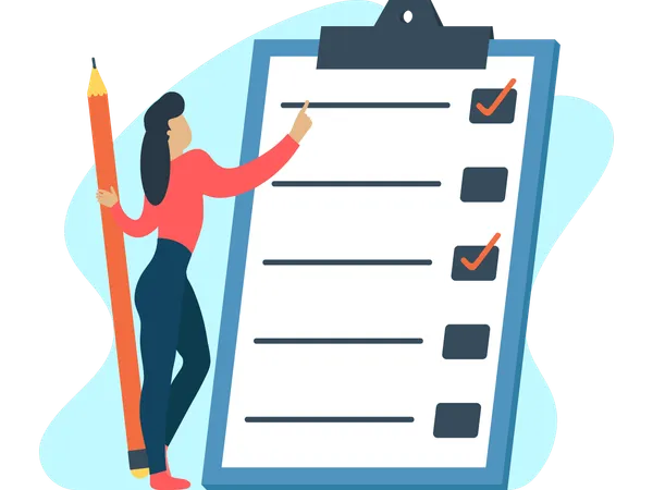 Woman making business checklist  Illustration