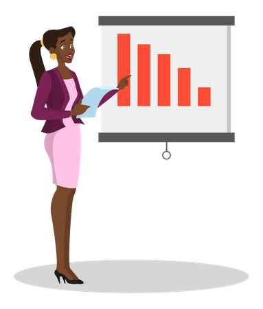 Woman making business presentation and pointing at the graph  Illustration