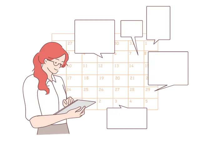 Woman making business schedule  Illustration