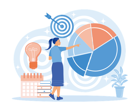 Woman making business targets while working on business plan  Illustration