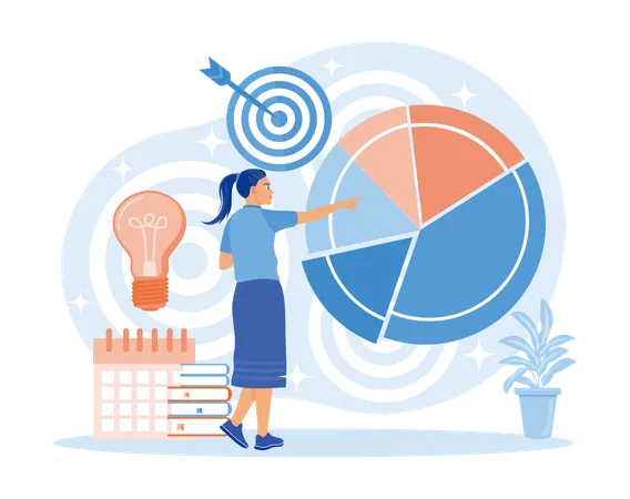 Woman making business targets while working on business plan  Illustration