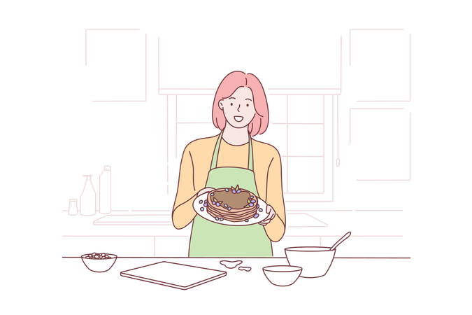 Woman making cake  イラスト