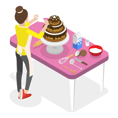 Woman making cake  Illustration