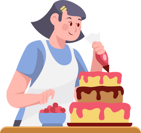Woman Making Cake Illustration
