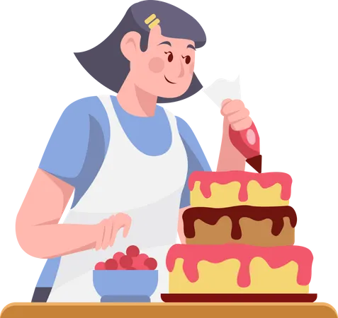 Woman Making Cake Illustration