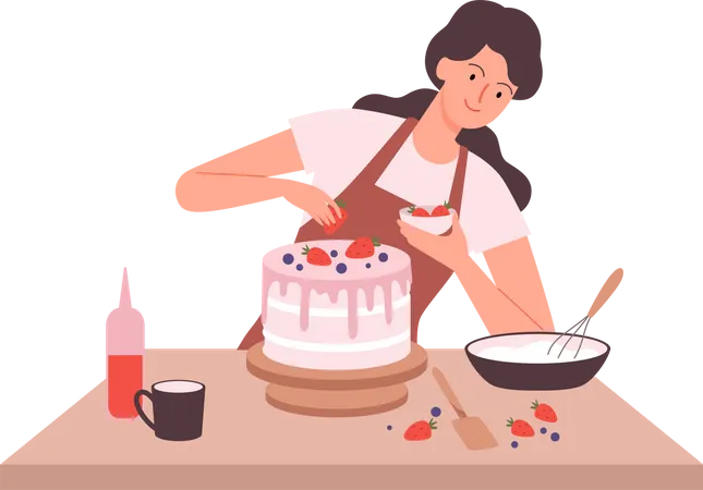 Woman making cake Illustration