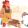 illustrations for woman making cake