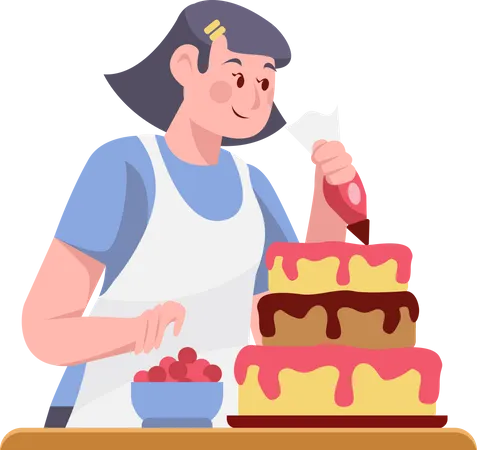 Woman Making Cake  Illustration