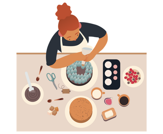 Woman making cake  Illustration