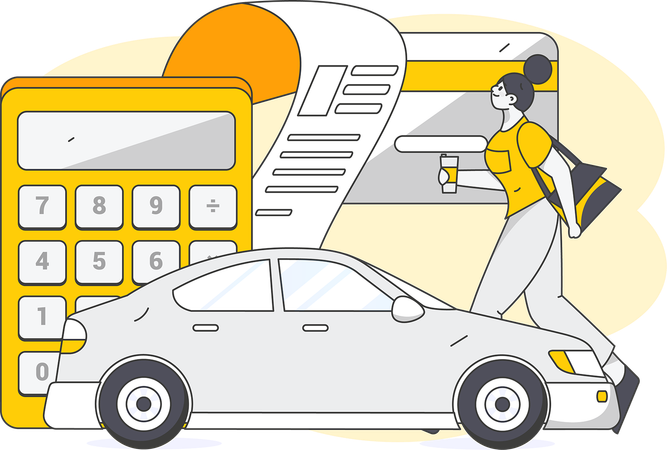 Woman making car insurance payment  Illustration