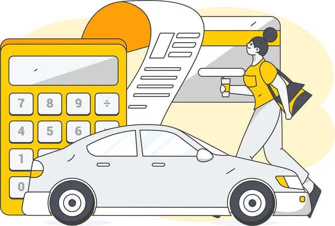 Woman making car insurance payment  Illustration