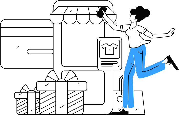 Woman making card payment on E-Commerce app  Illustration