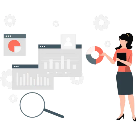 Woman making changes to graph  Illustration