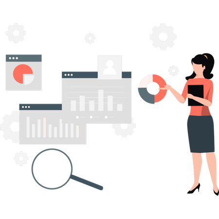 Woman making changes to graph  Illustration