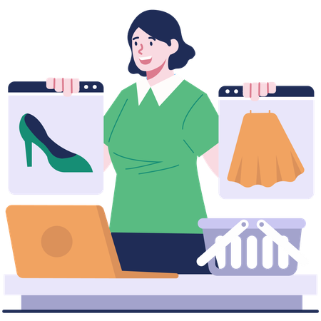 Woman making choice in online shopping  Illustration