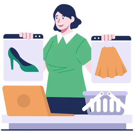 Woman making choice in online shopping  Illustration