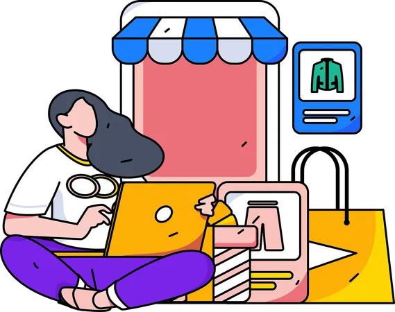 Woman making clothes purchase from digital website  Illustration