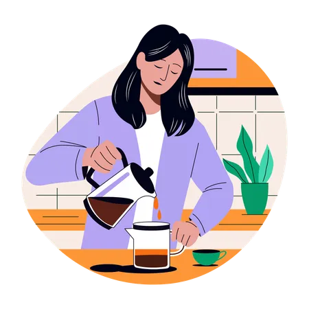 Woman Making coffee  Illustration