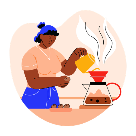 Woman Making Coffee  Illustration