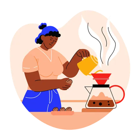 Woman Making Coffee  Illustration