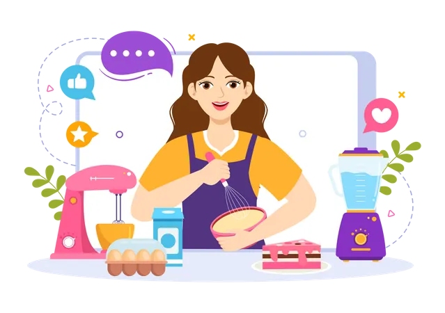 Woman making cooking blog  Illustration