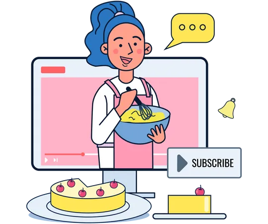 Woman making cooking tutorial video  Illustration