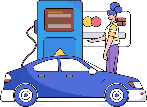 Woman making credit card payment at fuel station  Illustration