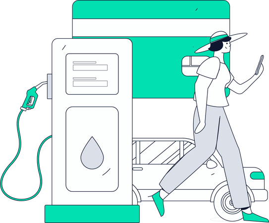 Woman making credit card payment at fuel station  Illustration