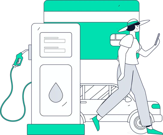 Woman making credit card payment at fuel station  Illustration