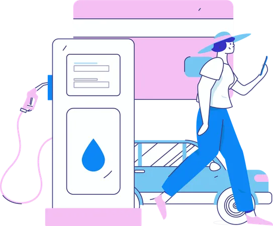 Woman making credit card payment at fuel station  Illustration