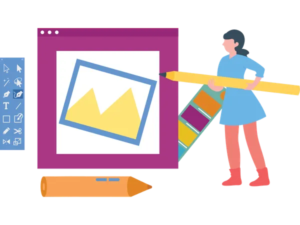 Woman making design poster  Illustration